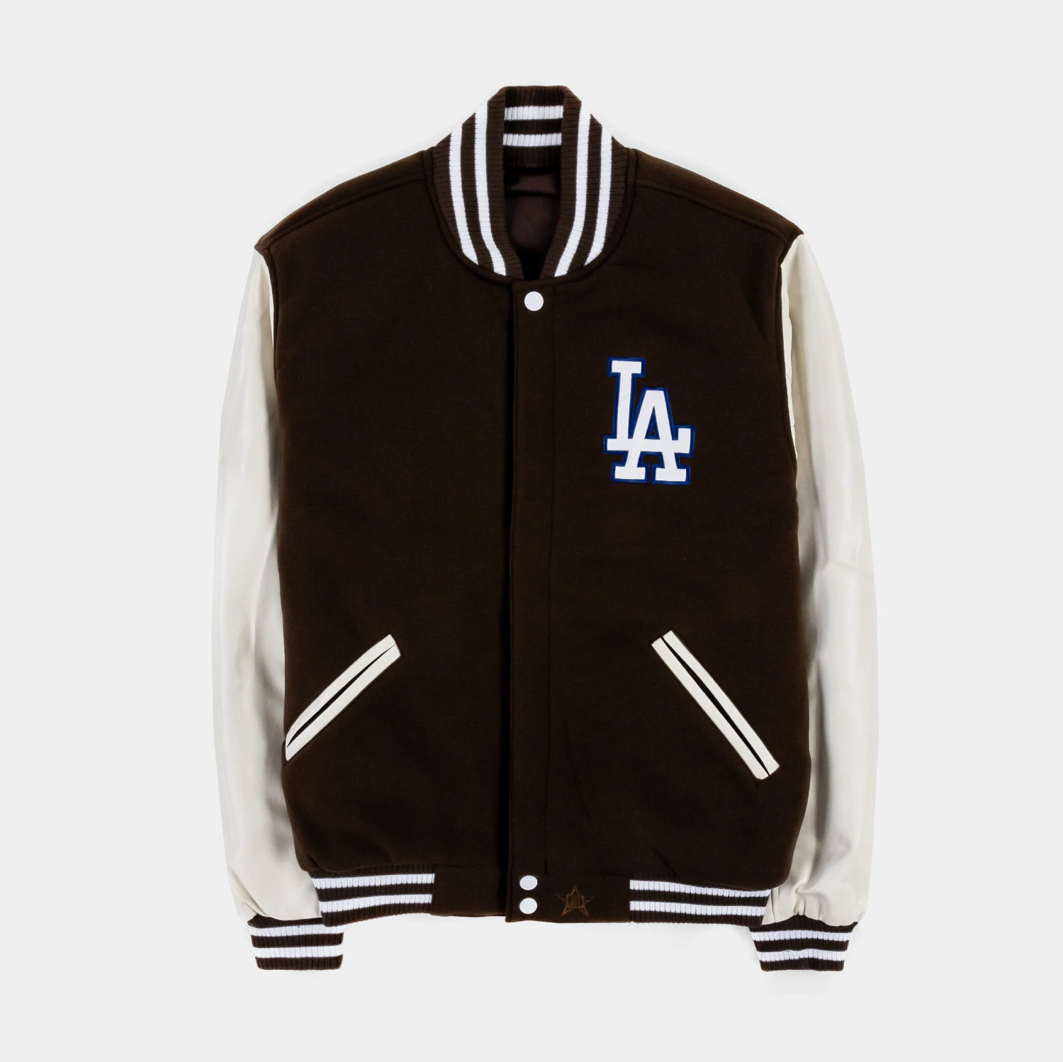 Los Angeles Dodgers Reversible Letterman Mens Jacket (Brown/White) 3 Los Angeles Dodgers Reversible Letterman Mens Jacket (Brown/White)