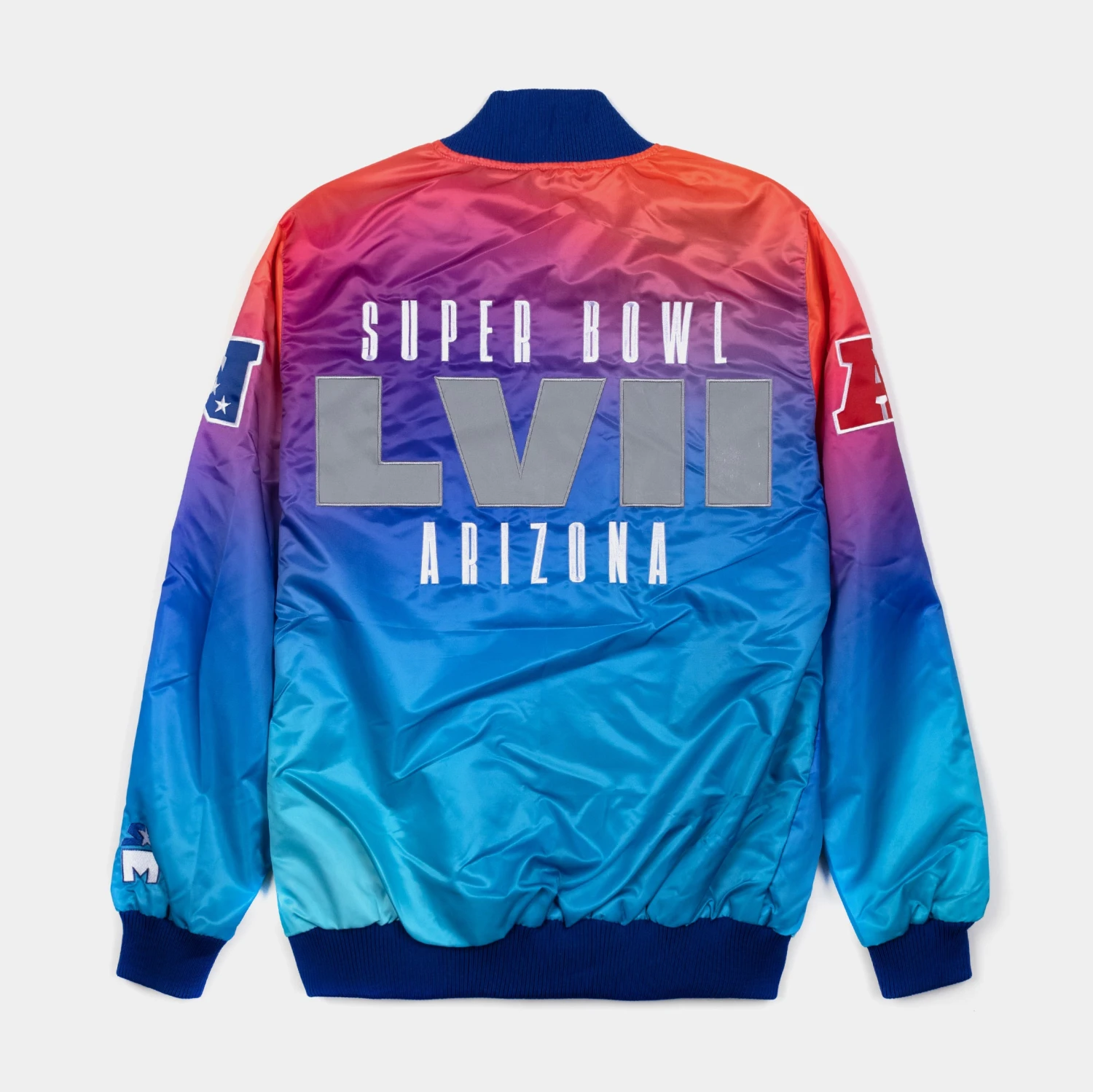 Super Bowl LVII Fade Varsity Mens Jacket (Teal/Purple) 4 Super Bowl LVII Fade Varsity Mens Jacket (Teal/Purple) - Image 2