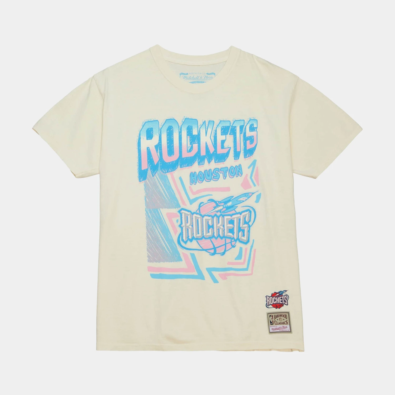 Mitchell & Ness Houston Rockets Sidewalk Sketch Mens Short Sleeve Shirt (Beige/Blue) 3 Mitchell & Ness Houston Rockets Sidewalk Sketch Mens Short Sleeve Shirt (Beige/Blue)