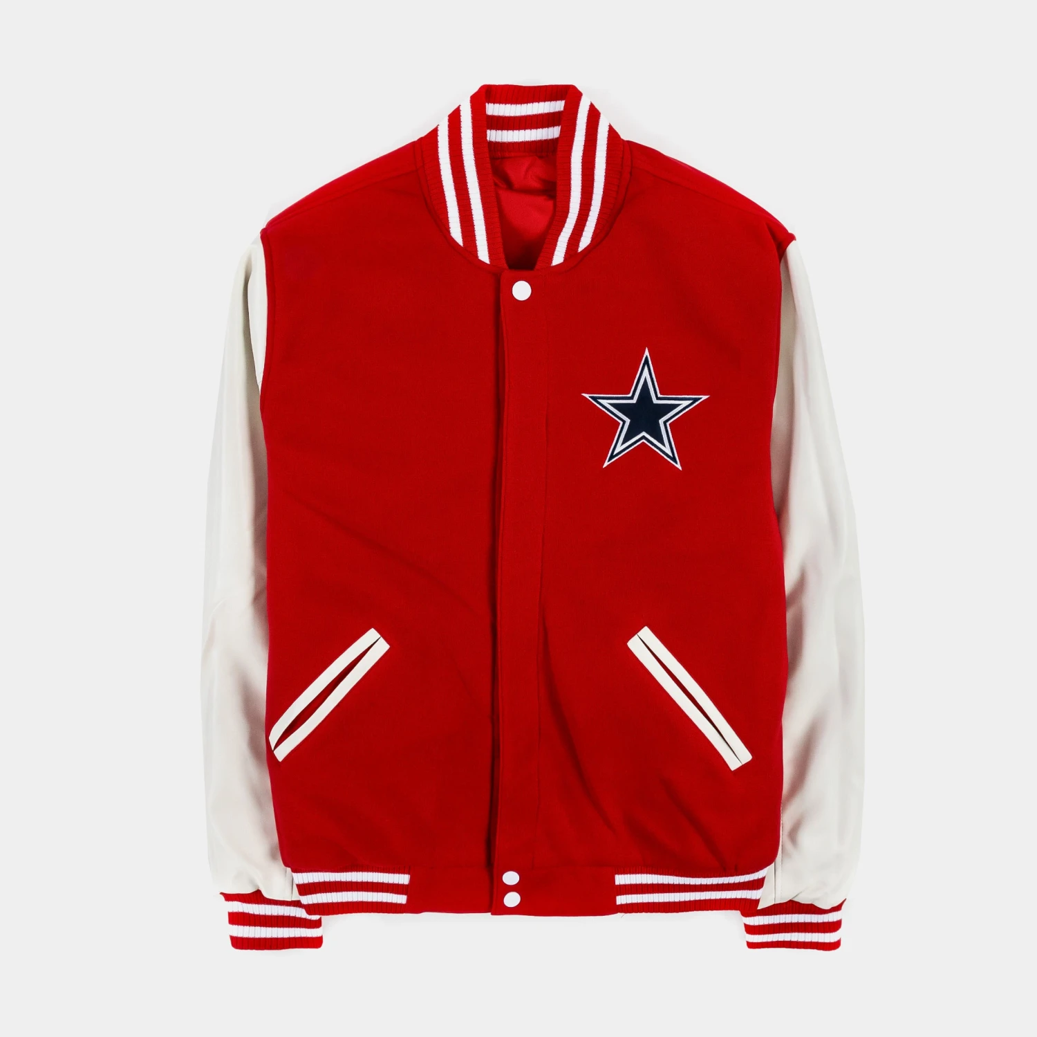 Dallas Cowboys Reversible Letterman Mens Jacket (Red/White) 3 Dallas Cowboys Reversible Letterman Mens Jacket (Red/White)