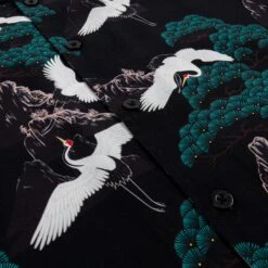 Flying Cranes Woven Rayon Mens Short Sleeve Shirt (Black/Green) -Nike || ADIDAS || Jordan Clothing Shop 2789db4d82b0baa2ae0761f0b47c5717