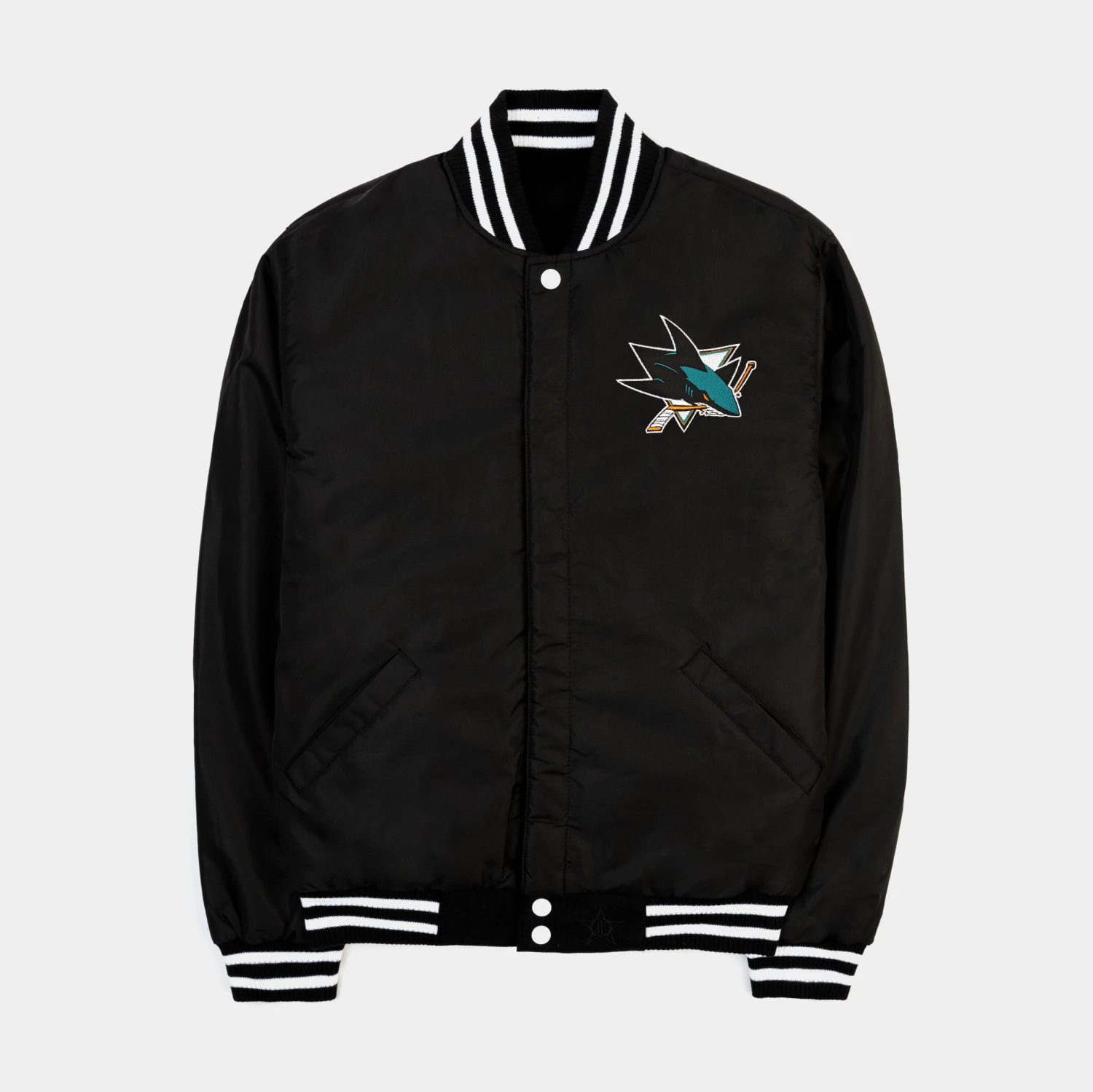 San Jose Sharks Reversible Letterman Mens Jacket (Black/White) 5 San Jose Sharks Reversible Letterman Mens Jacket (Black/White) - Image 3