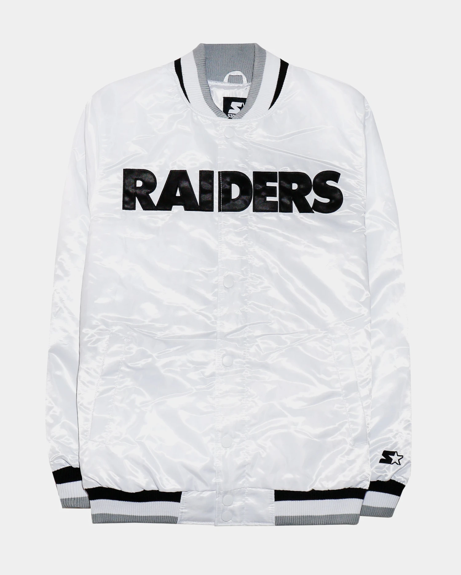 Raiders Letterman Jacket Mens Jacket (White/Black) 3 Raiders Letterman Jacket Mens Jacket (White/Black)