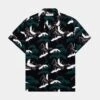 Flying Cranes Woven Rayon Mens Short Sleeve Shirt (Black/Green) -Nike || ADIDAS || Jordan Clothing Shop 732f107641dad6c84dc13cd29f1a6b42