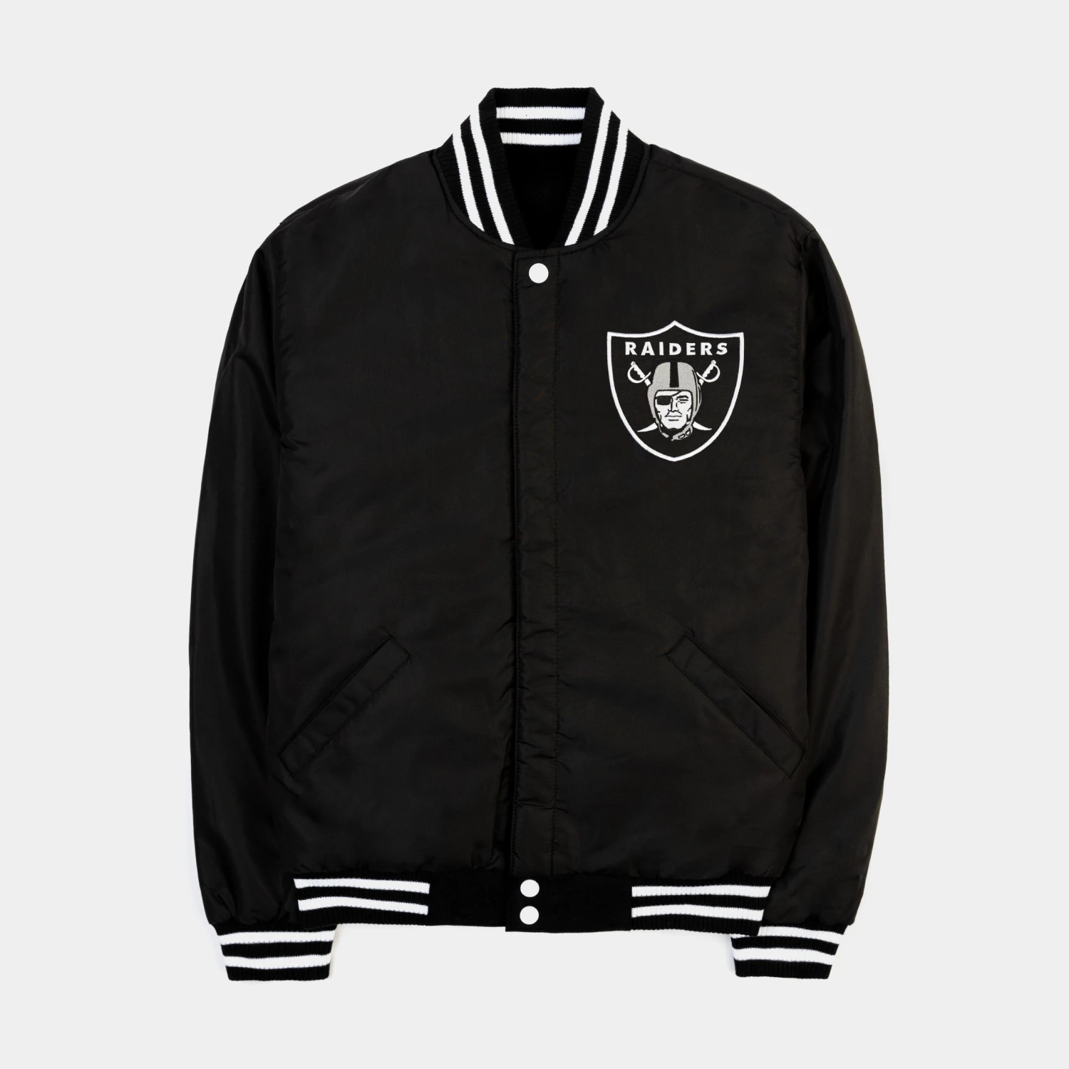 Las Vegas Raiders Reversible Letterman Mens Jacket (Black/White) 5 Las Vegas Raiders Reversible Letterman Mens Jacket (Black/White) - Image 3