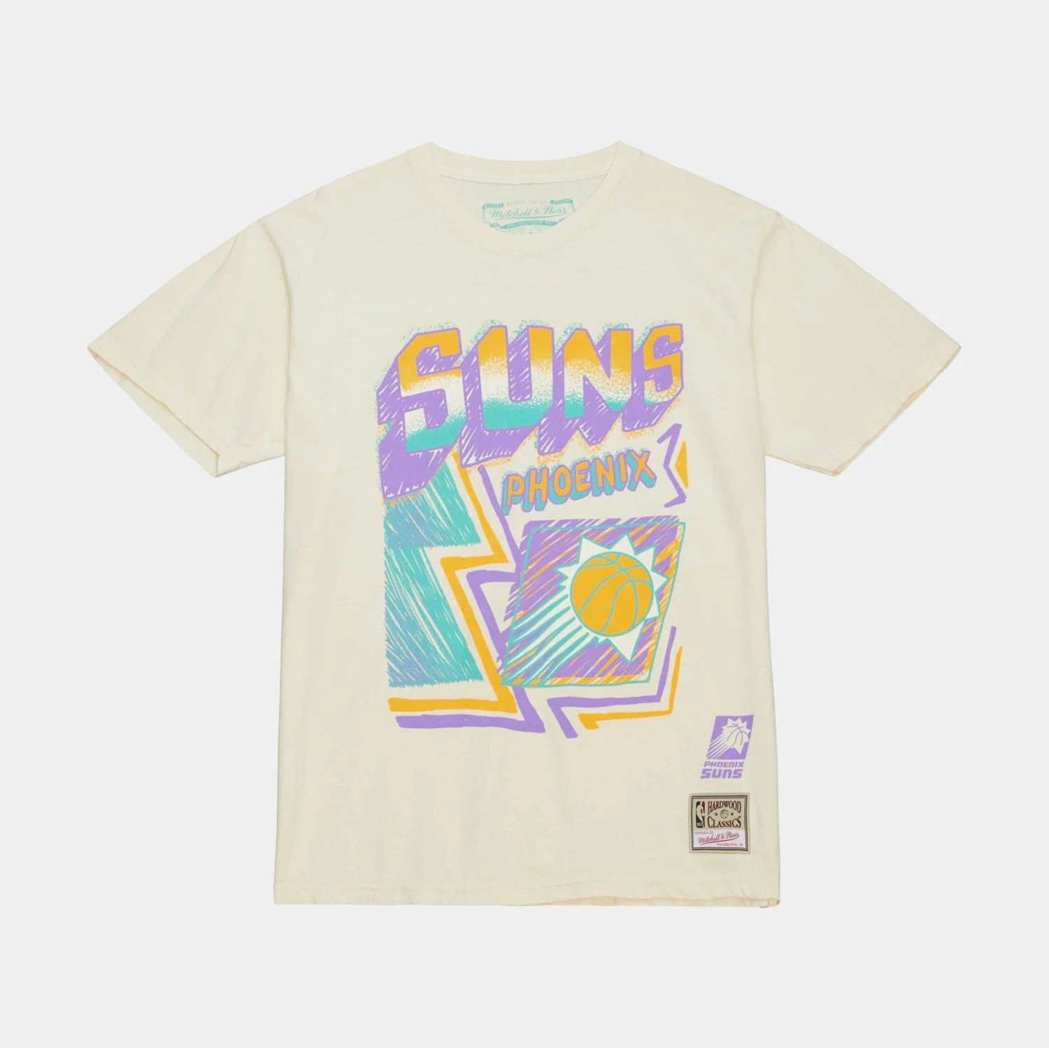 Mitchell & Ness Phoenix Suns Sidewalk Sketch Mens Short Sleeve Shirt (Beige/Blue) 2 Mitchell & Ness Phoenix Suns Sidewalk Sketch Mens Short Sleeve Shirt (Beige/Blue)