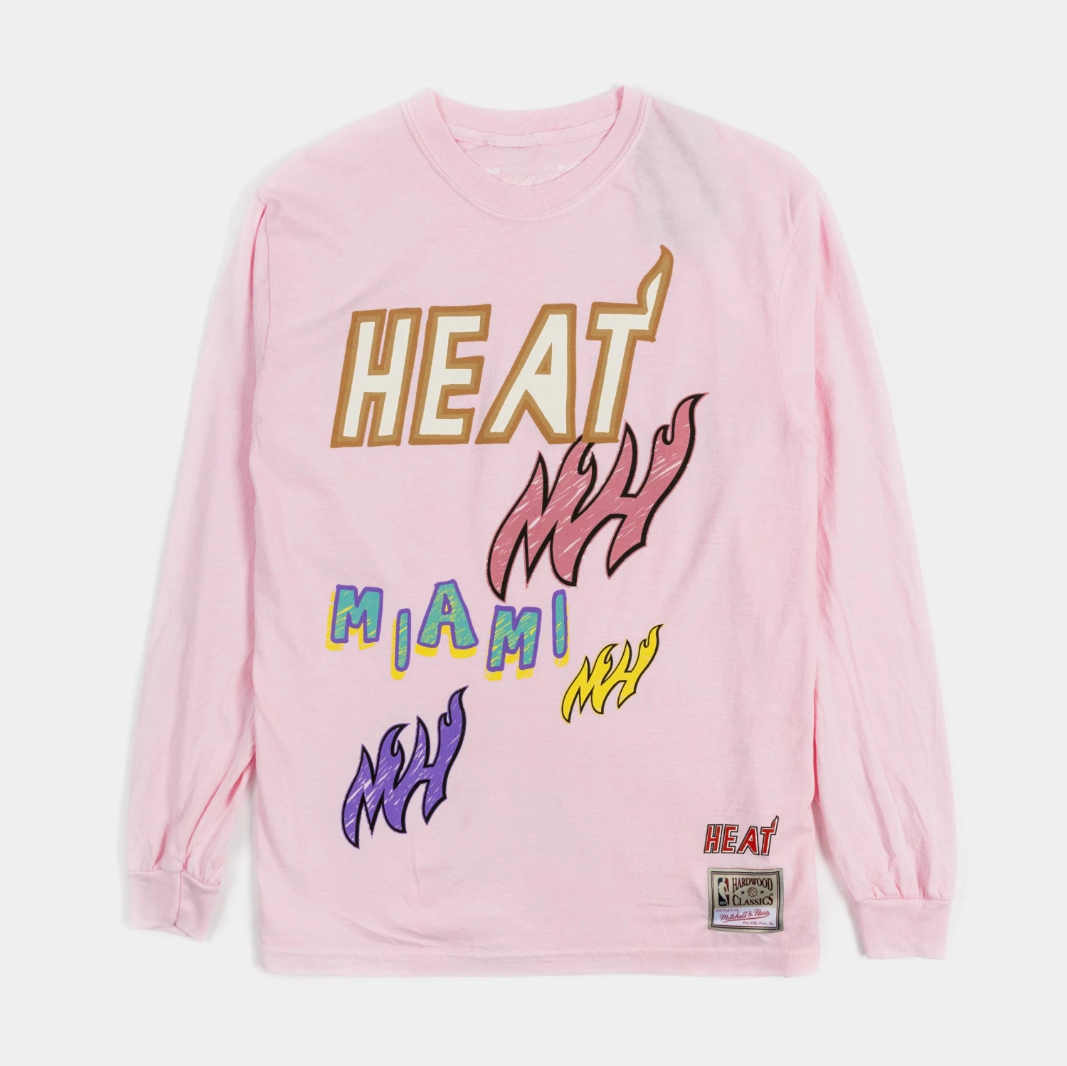 Mitchell & Ness Miami Heat Sidewalk Sketch Mens Long Sleeve Shirt (Pink) 3 Mitchell & Ness Miami Heat Sidewalk Sketch Mens Long Sleeve Shirt (Pink)