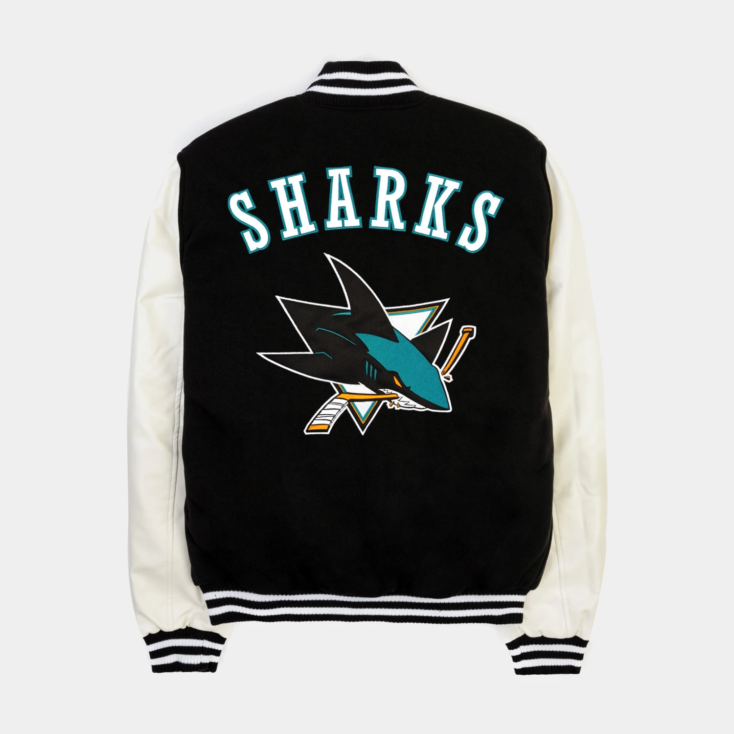 San Jose Sharks Reversible Letterman Mens Jacket (Black/White) 4 San Jose Sharks Reversible Letterman Mens Jacket (Black/White) - Image 2