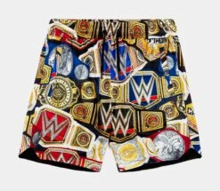 SP X WWE Championship Belts Mesh Mens Shorts (Gold/Blue)