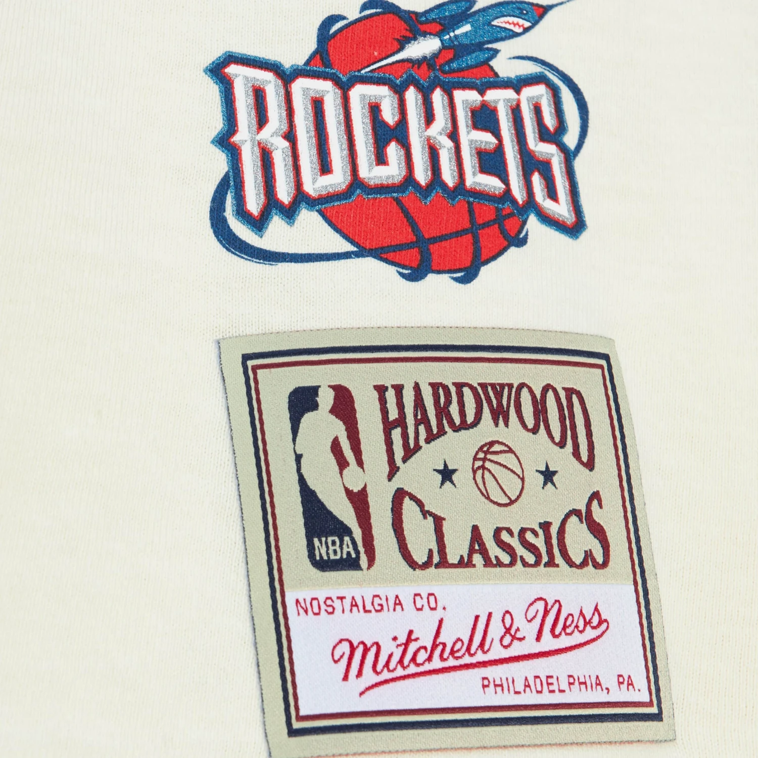 Mitchell & Ness Houston Rockets Sidewalk Sketch Mens Short Sleeve Shirt (Beige/Blue) 4 Mitchell & Ness Houston Rockets Sidewalk Sketch Mens Short Sleeve Shirt (Beige/Blue) - Image 2